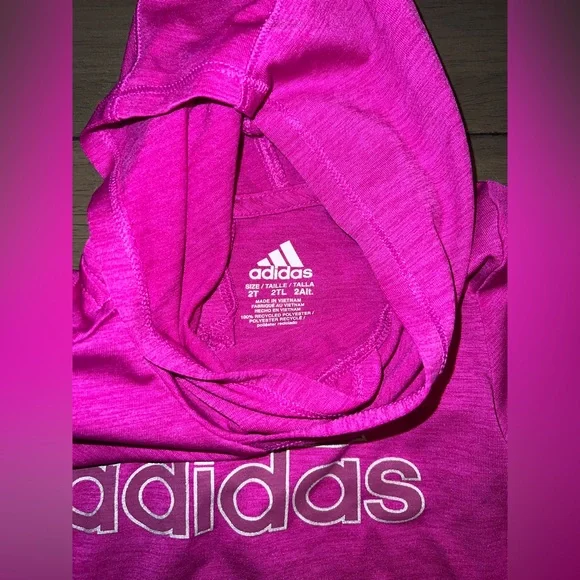 Girls Dark Pink Adidas Long Sleeve Hooded Shirt Size 2t - Picture 3 of 8